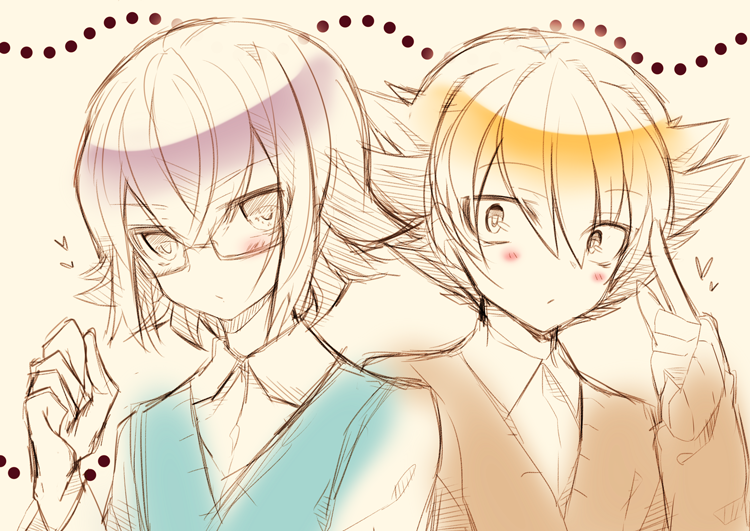 2boys, blush, bust, glasses, heart, inazuma_eleven_(series), inazuma_eleven_go, inazuma_eleven_go_galaxy