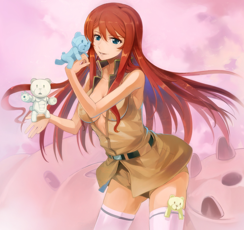 1girl, alternate_costume, bare_shoulders, beargguy_f, green_eyes, gundam, gundam_build_fighters, gundam_build_fighters_try