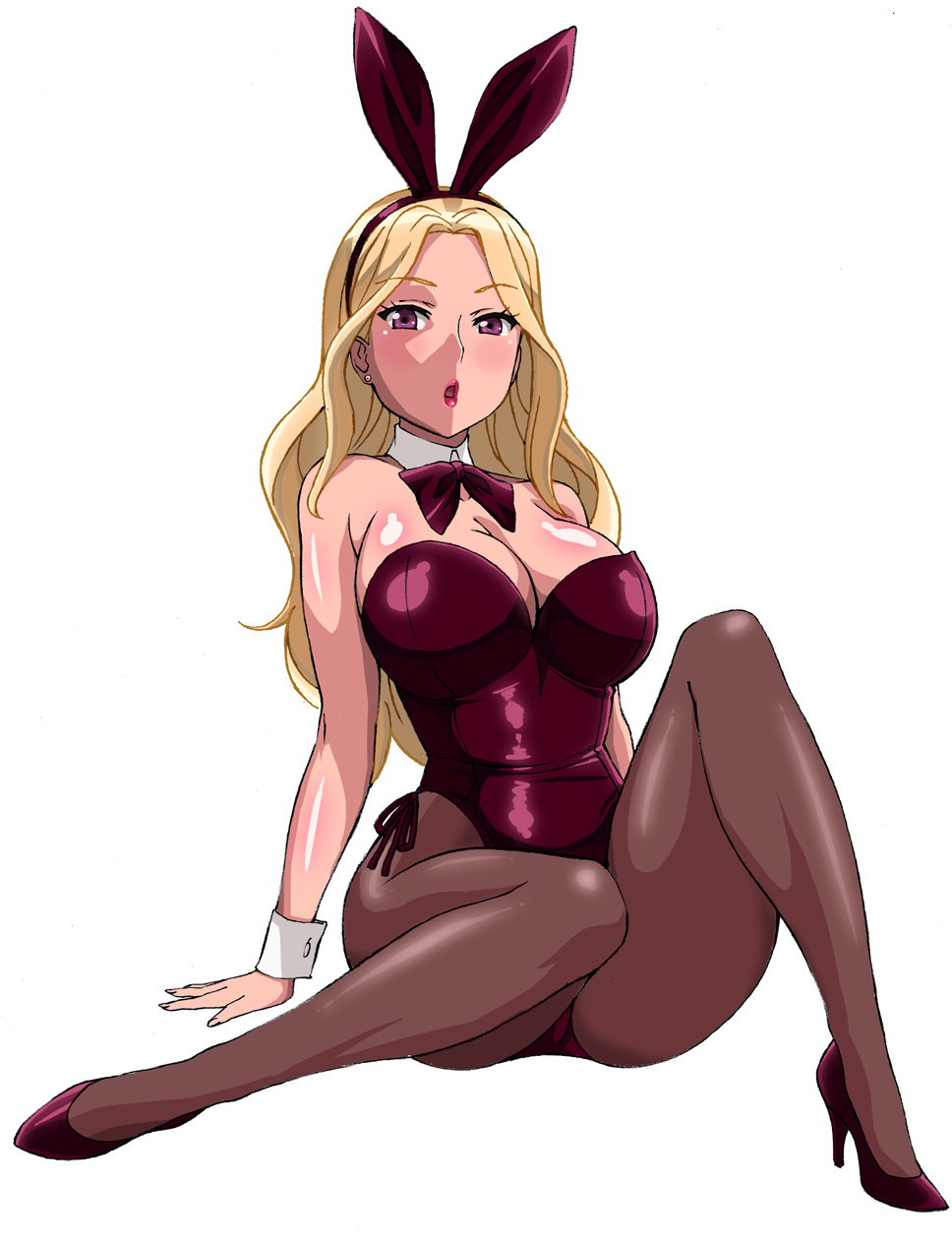 18_(aug1), 1girl, animal_ears, blonde_hair, bowtie, breasts, bunnysuit, cleavage