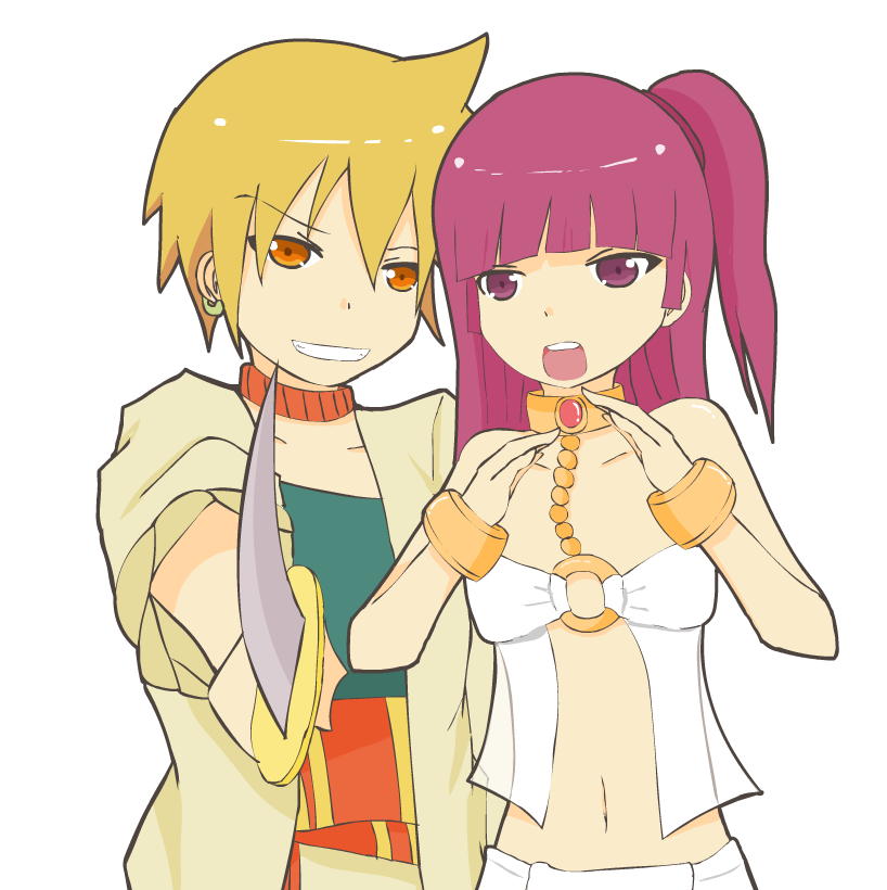 1boy, 1girl, ali_baba_saluja, alibaba, blonde_hair, magi_the_labyrinth_of_magic, morgiana, redhead
