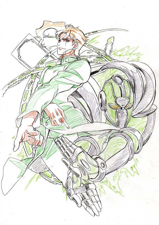 2boys, color_trace, colored_pencil_(medium), gakuran, ichihara2929, jojo_no_kimyou_na_bouken, kakyouin_noriaki, multiple_boys