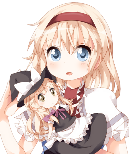 1girl, :d, alice_margatroid, blonde_hair, blue_eyes, character_doll, hairband, hand_puppet