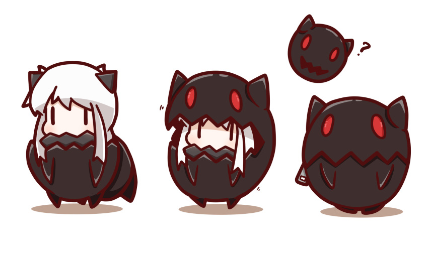 1girl, ?, ahoge, alternate_costume, chibi, cosplay, covered_mouth, floating_fortress_(kantai_collection)