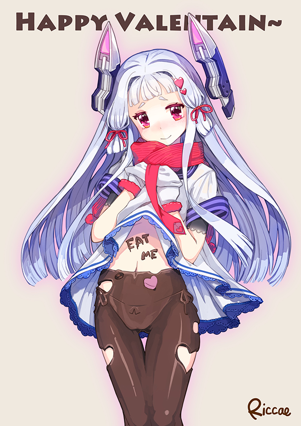 1girl, bangs, blunt_bangs, blush, body_writing, chocolate, dress, dress_lift