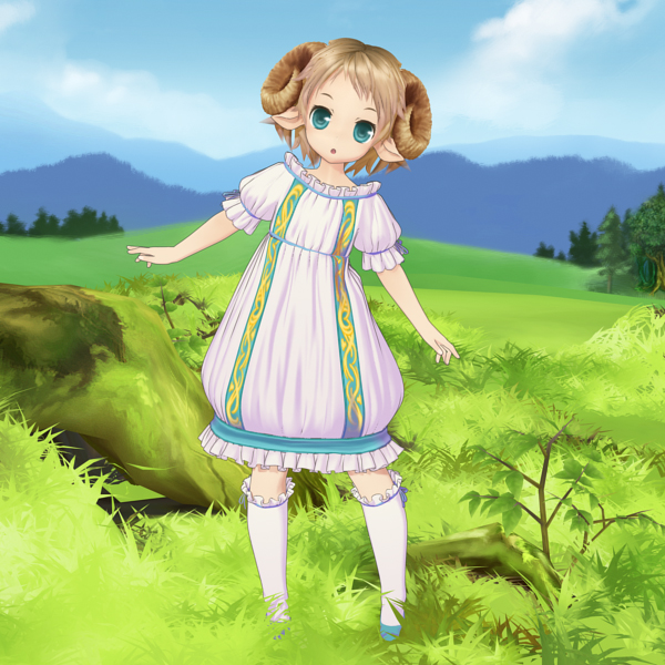 blonde_hair, blue_eyes, field, grass, horns, kani_hira, kanihira, original
