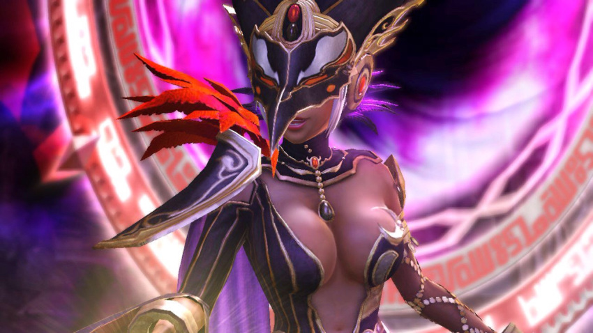 bikini_armour, breasts, cia_(hyrule_musou), cleavage, magic, mask, nintendo, white_hair