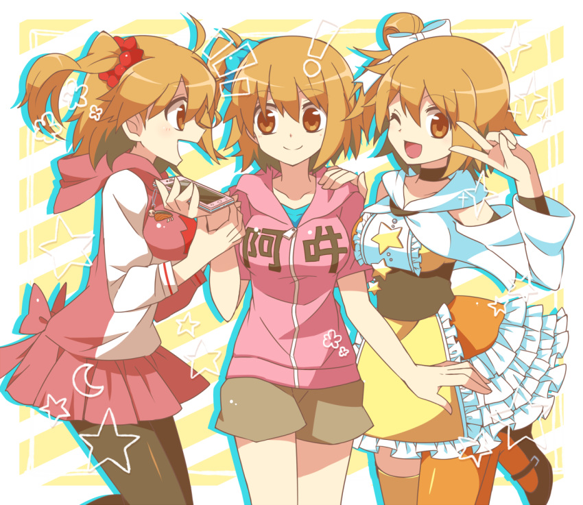 brown_eyes, brown_hair, cellphone, dadadanoda, hoodie, kagerou_project, kisaragi_attention_(vocaloid), kisaragi_momo