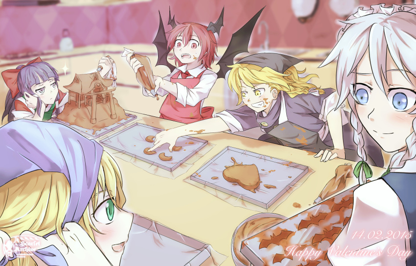 alice_margatroid, apron, chocolate, hakurei_reimu, highres, izayoi_sakuya, kirisame_marisa, koakuma