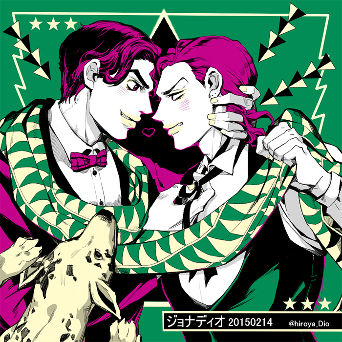 2boys, bowtie, catsizuru, danny_(jojo), dio_brando, dog, formal, jojo_no_kimyou_na_bouken