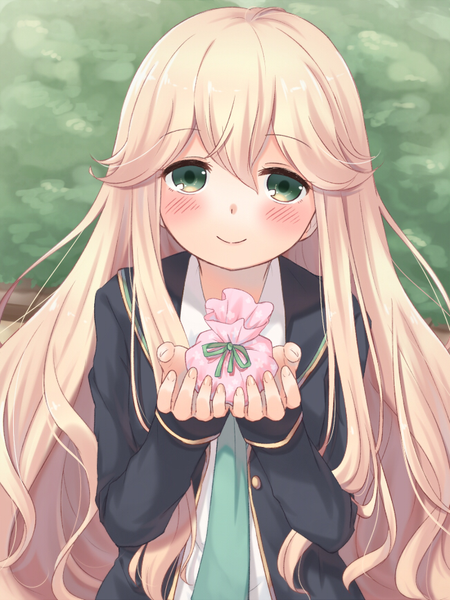 blonde_hair, girlfriend_(kari), green_eyes, long_hair, school_uniform, tagme, valentine, yumesaki_haruko