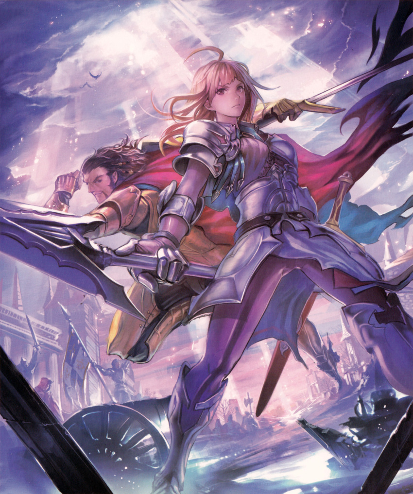 1boy, 1girl, armor, bangs, blonde_hair, highres, jeanne_d'arc_(shingeki_no_bahamut), lavalley_(shingeki_no_bahamut:_genesis)