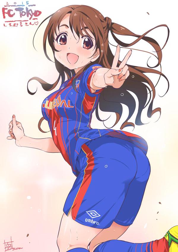 1girl, brown_eyes, brown_hair, fc_tokyo, floating_hair, from_behind, idolmaster, idolmaster_cinderella_girls