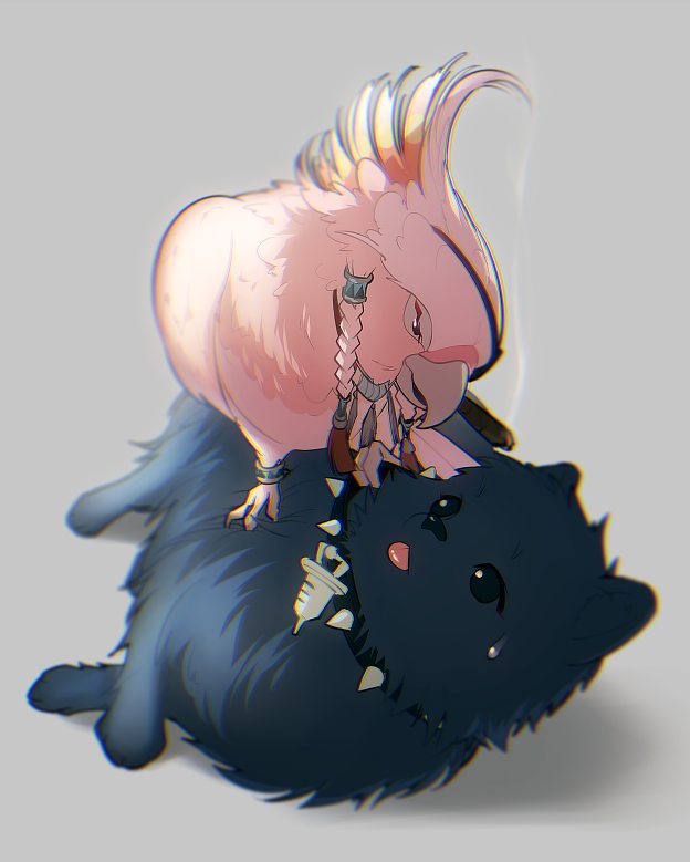 bird, braid, cigar, collar, dog, dog_collar, dramatical_murder, mocchiri_oyaji