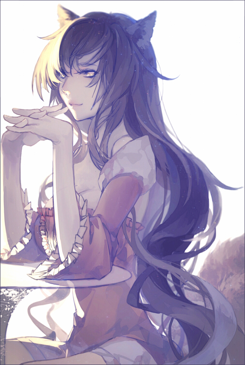 1girl, ahri, black_hair, brown_eyes, dress, league_of_legends, long_hair, looking_at_viewer