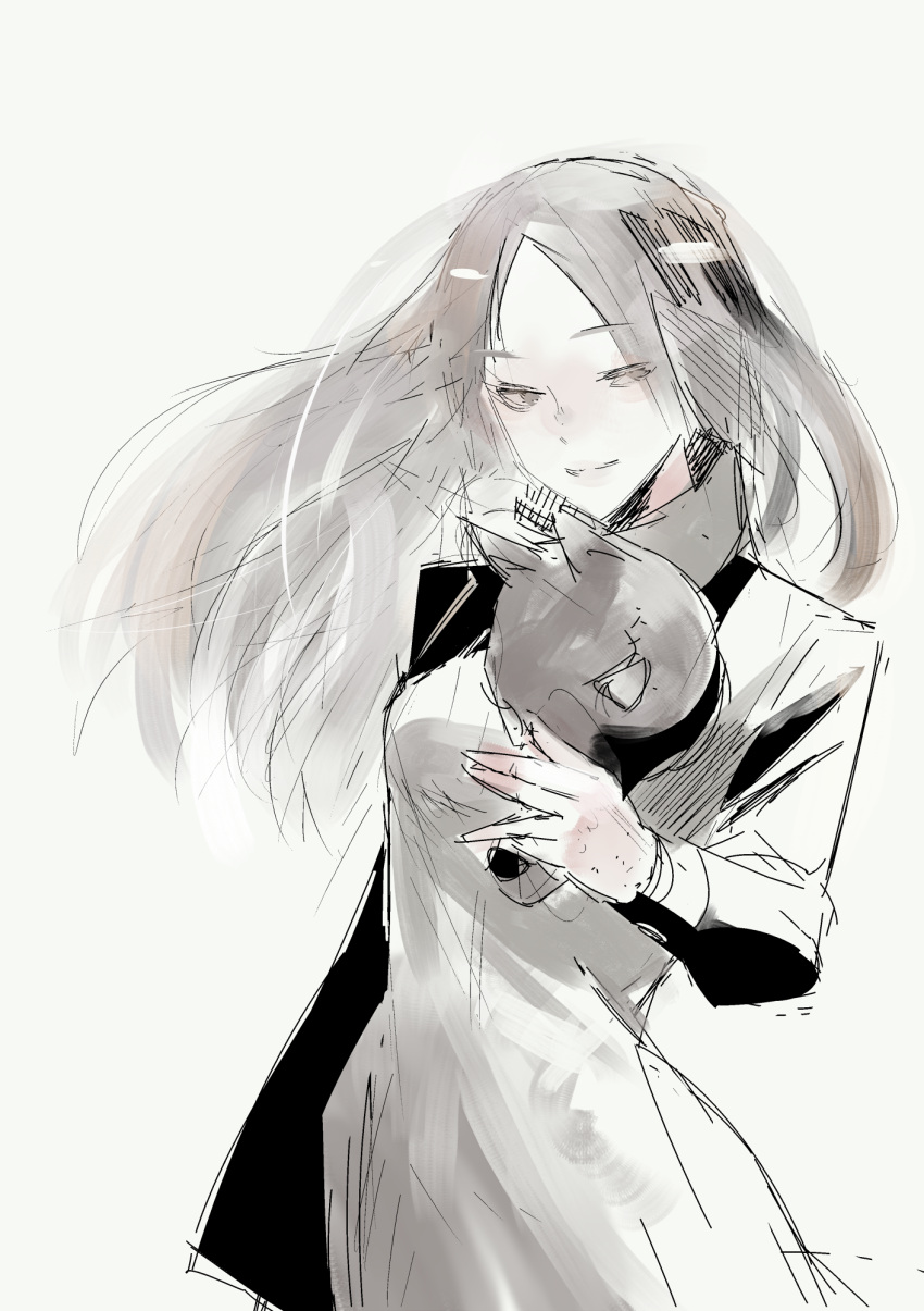 1girl, highres, irimi_kaya, ishida_sui, long_hair, mask, monochrome, solo