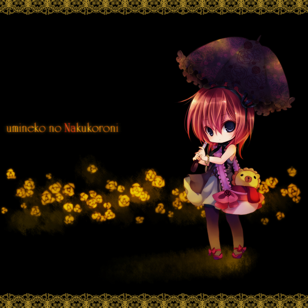 blue_eyes, chibi, crown, dress, flower, jacket, mary_janes, orange_hair