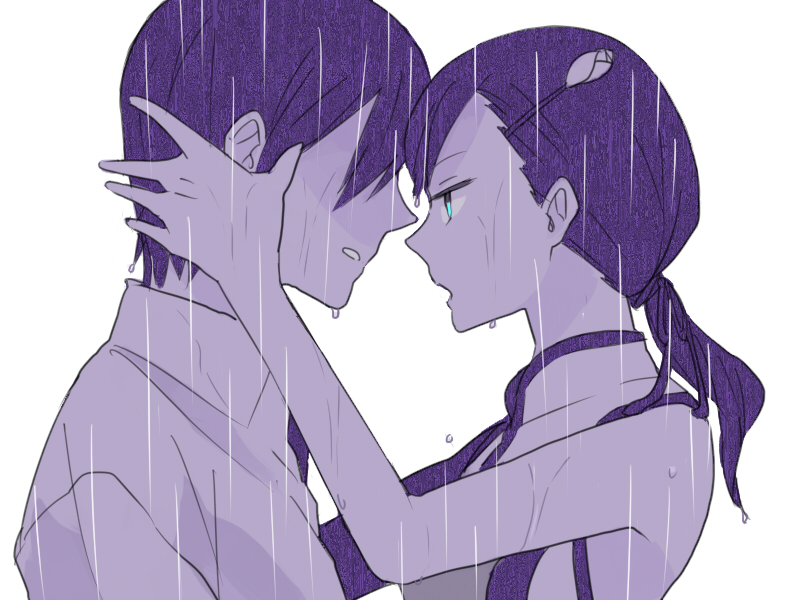 1boy, 1girl, black_hair, ei_yi_li, etsusa_oohashi, forehead-to-forehead, kugi_seiichi, kuragesaki