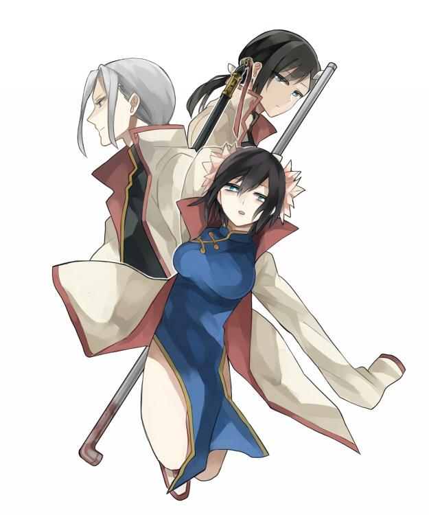 1boy, 2girls, black_hair, brother_and_sister, chinese_clothes, ei_li_fan, ei_li_lei, ei_yi_li