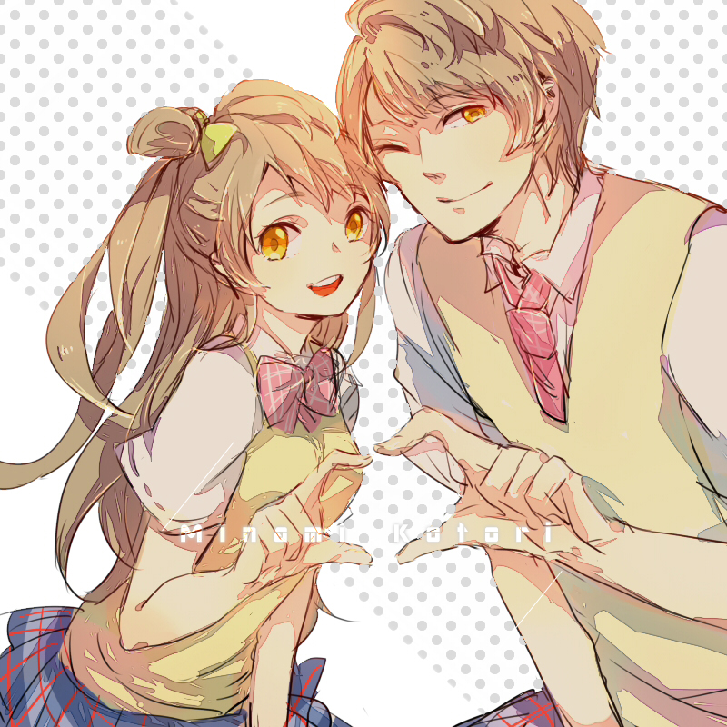 blush, brown_eyes, brown_hair, gender_swap, heart, long_hair, love_live!_school_idol_project, minami_kotori