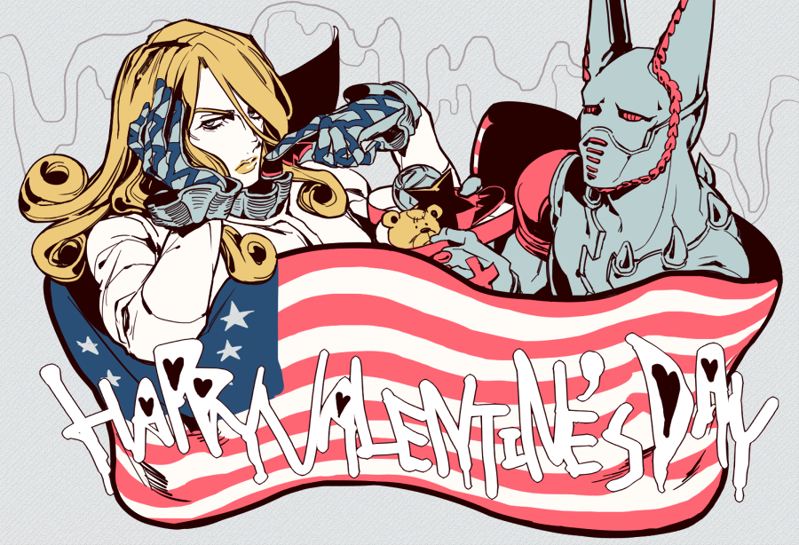 american_flag, blonde_hair, blue_eyes, dirty_deeds_done_dirt_cheap, funny_valentine, heart, jojo_no_kimyou_na_bouken, mapi