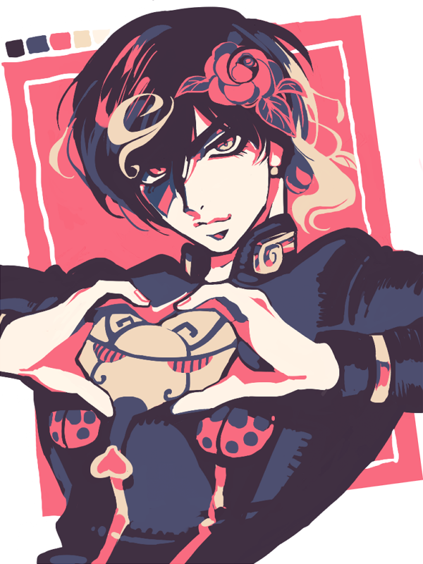 1boy, giorno_giovanna, gold_experience, heart, heart_hands, jojo_no_kimyou_na_bouken, limited_palette, mapi