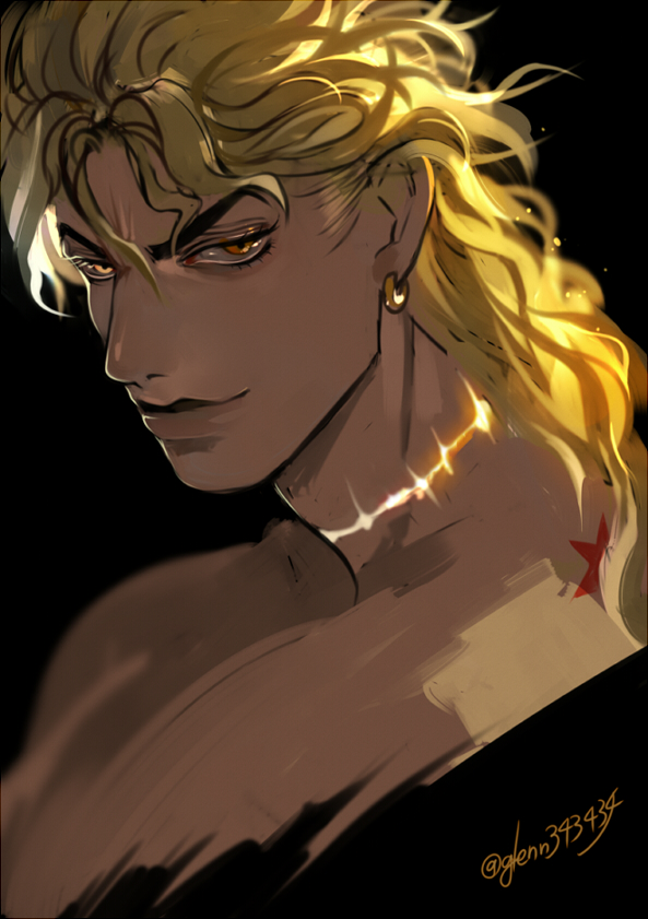 1boy, blonde_hair, dio_brando, earrings, glenn343434, jewelry, joestar_birthmark, jojo_no_kimyou_na_bouken