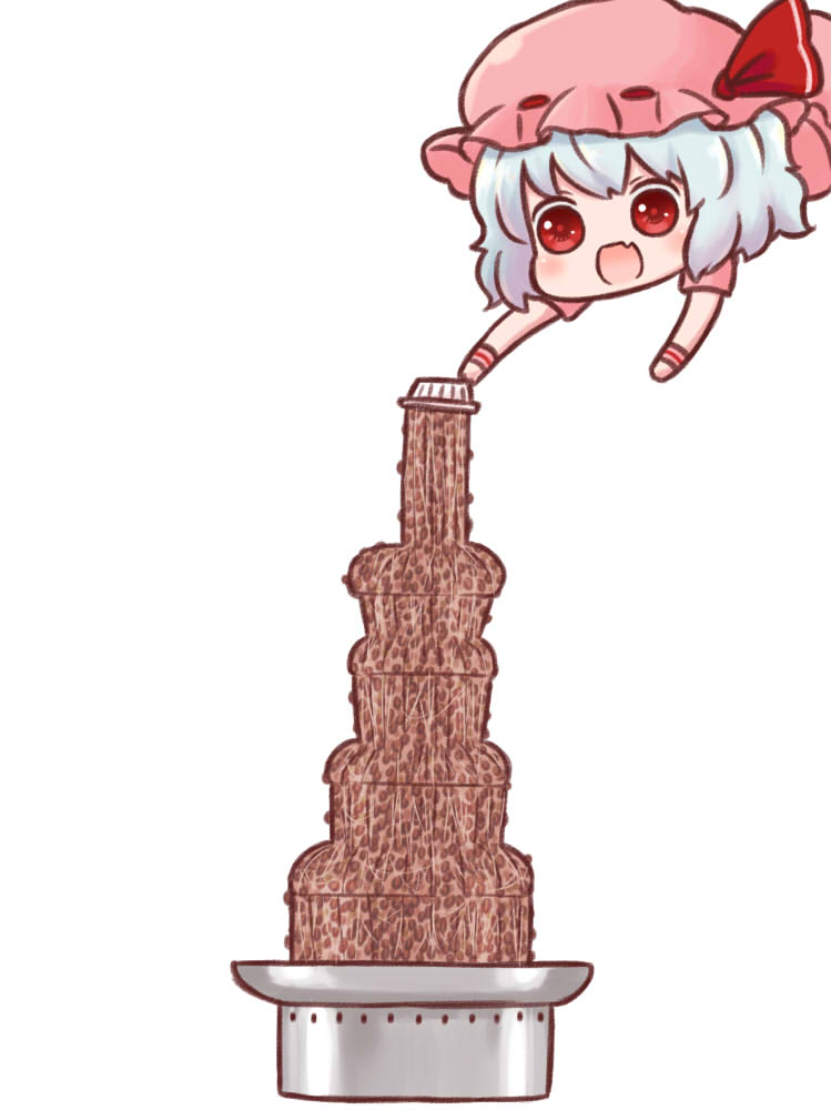 1girl, batta_(ijigen_debris), chibi, fang, mob_cap, nattou, open_mouth, remilia_scarlet, touhou, white_background