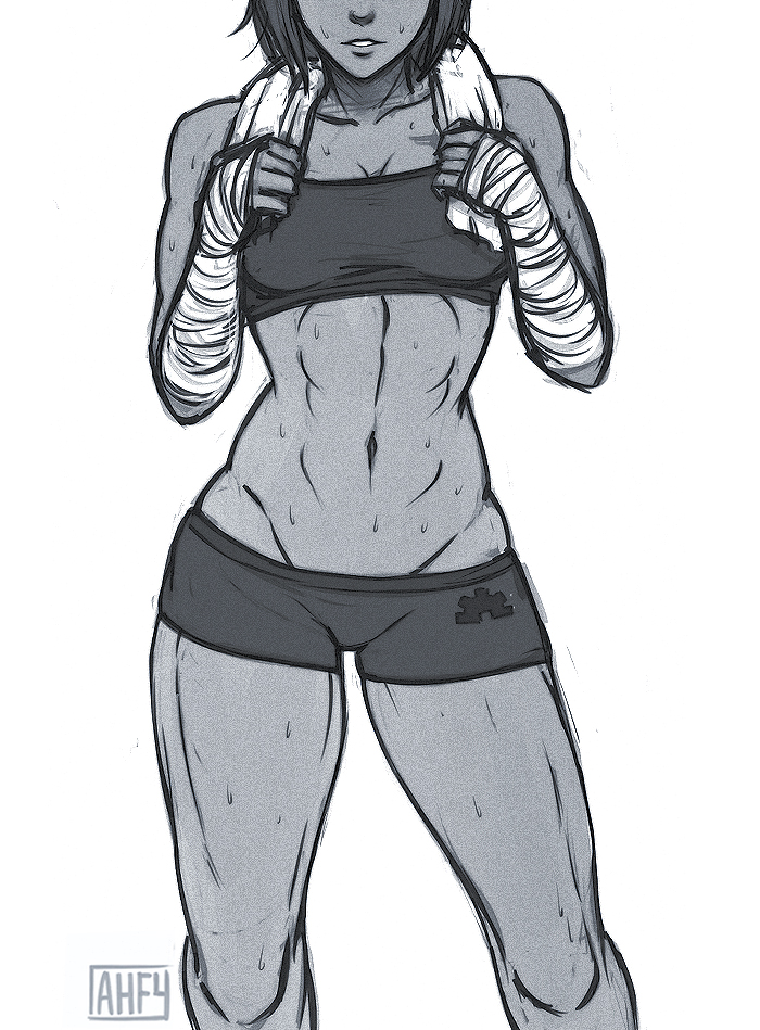 1girl, abs, alternate_hair_length, alternate_hairstyle, avatar_legends, bandages, breasts, dark_skin