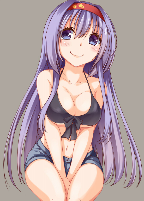 1girl, bangs, bare_shoulders, blue_eyes, blush, breasts, camisole, cleavage