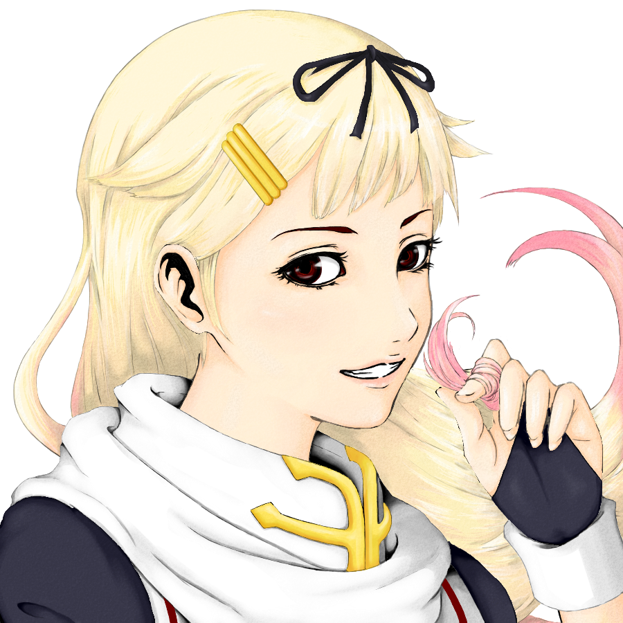 1girl, black_gloves, blonde_hair, blush, brown_eyes, eyelashes, face, fingerless_gloves, fuefukipiyohiko, gloves, gradient_hair, hair_flaps, hair_ornament, hair_ribbon, hair_twirling, hairclip, kantai_collection, lips, long_hair, looking_at_viewer, multicolored_hair, parted_lips, pink_hair, portrait, ribbon, smile, solo, yuudachi_(kantai_collection)