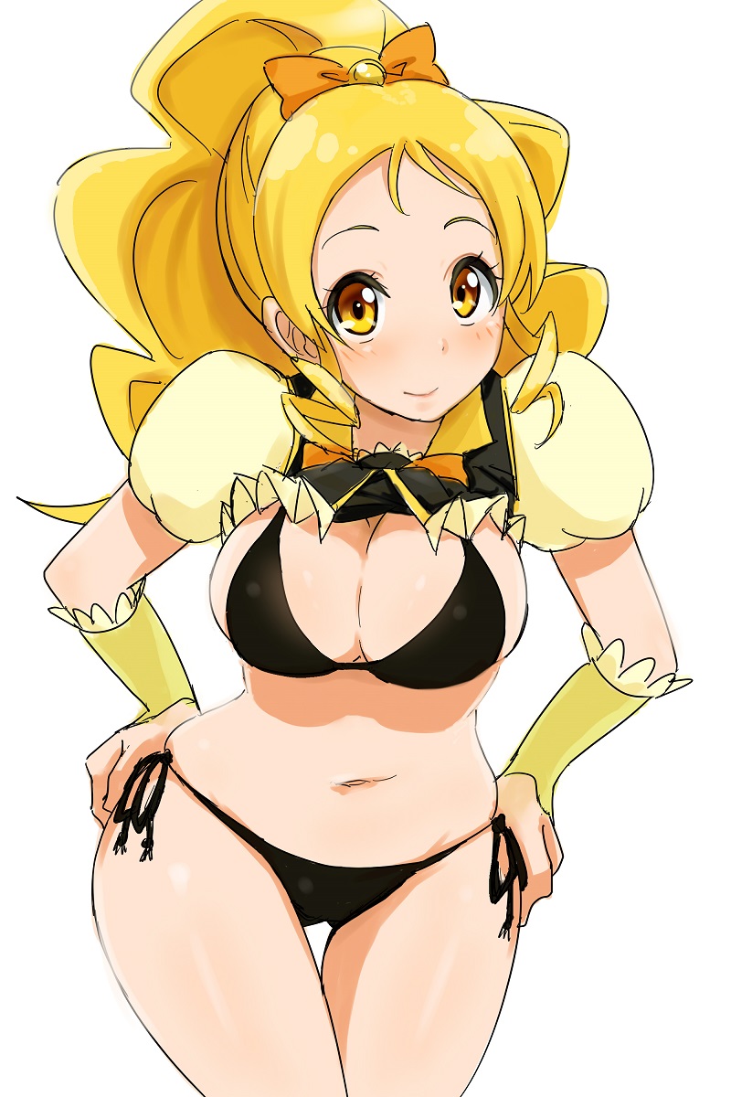 1girl, bikini, black_bikini, blonde_hair, breasts, cure_honey, female, happinesscharge_precure!