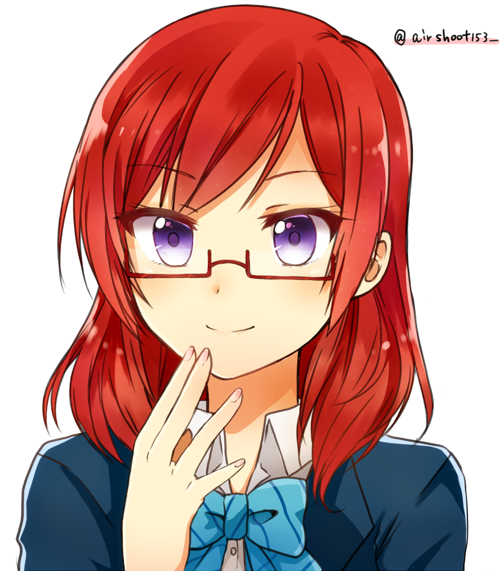 1girl, bespectacled, glasses, looking_at_viewer, love_live!_school_idol_project, nishikino_maki, red-framed_glasses, redhead