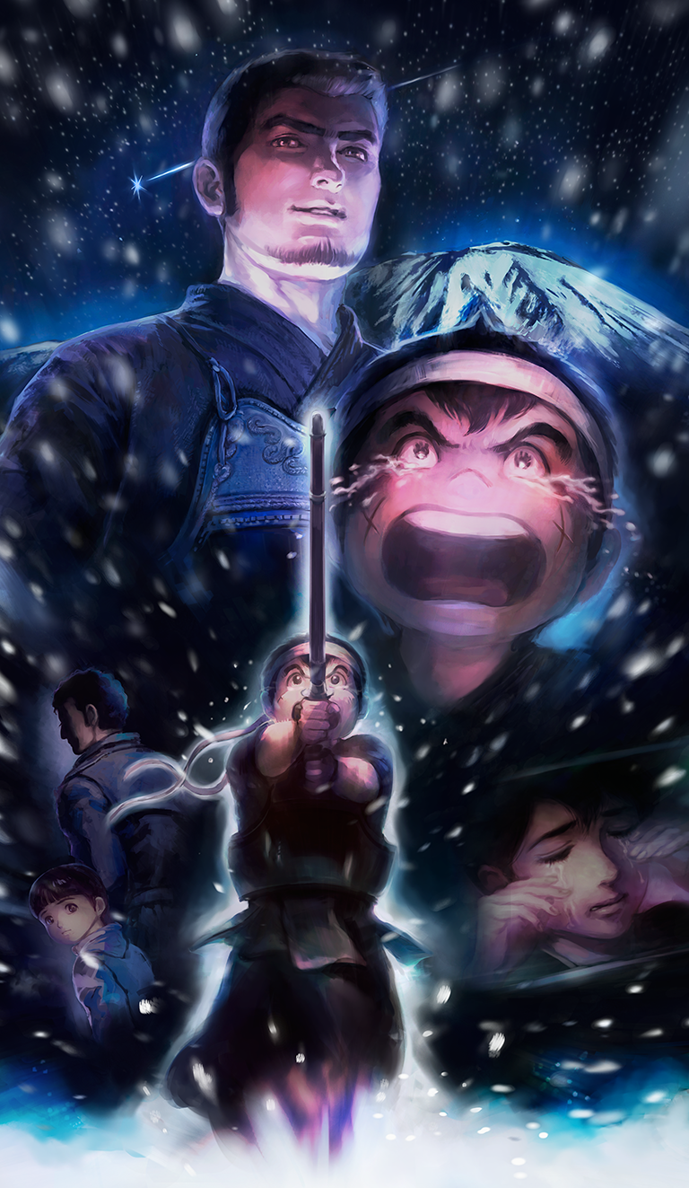 80s, bibirii, black_hair, family, father_and_son, hachimaki, headband, highres