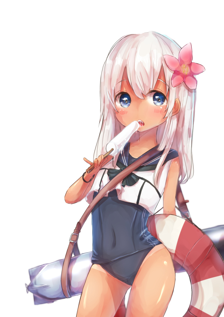 1girl, blonde_hair, blue_eyes, crop_top, flower, hair_flower, hair_ornament, highres