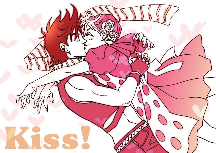 1boy, 1girl, 9lara, bandana, couple, dress, hetero, jojo_no_kimyou_na_bouken