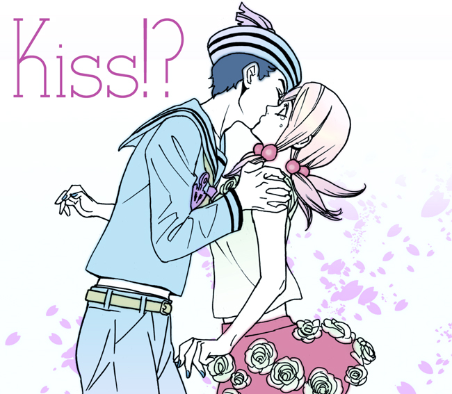 1boy, 1girl, 9lara, couple, dixie_cup_hat, hair_bobbles, hair_ornament, hat