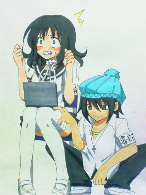black_hair, blue_eyes, blush, don, legs, nijinose_saki, onidere, school_uniform