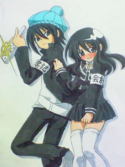 black_hair, blue_eyes, blush, don, legs, nijinose_saki, onidere, school_uniform