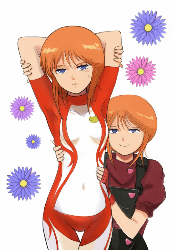 2girls, armpits, arms_up, cat, clone, collarbone, elpeo_puru, fingerless_gloves