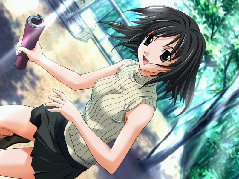 black_hair, brown_eyes, brown_hair, dutch_angle, game_cg, memories_off, memories_off_2nd, outdoors