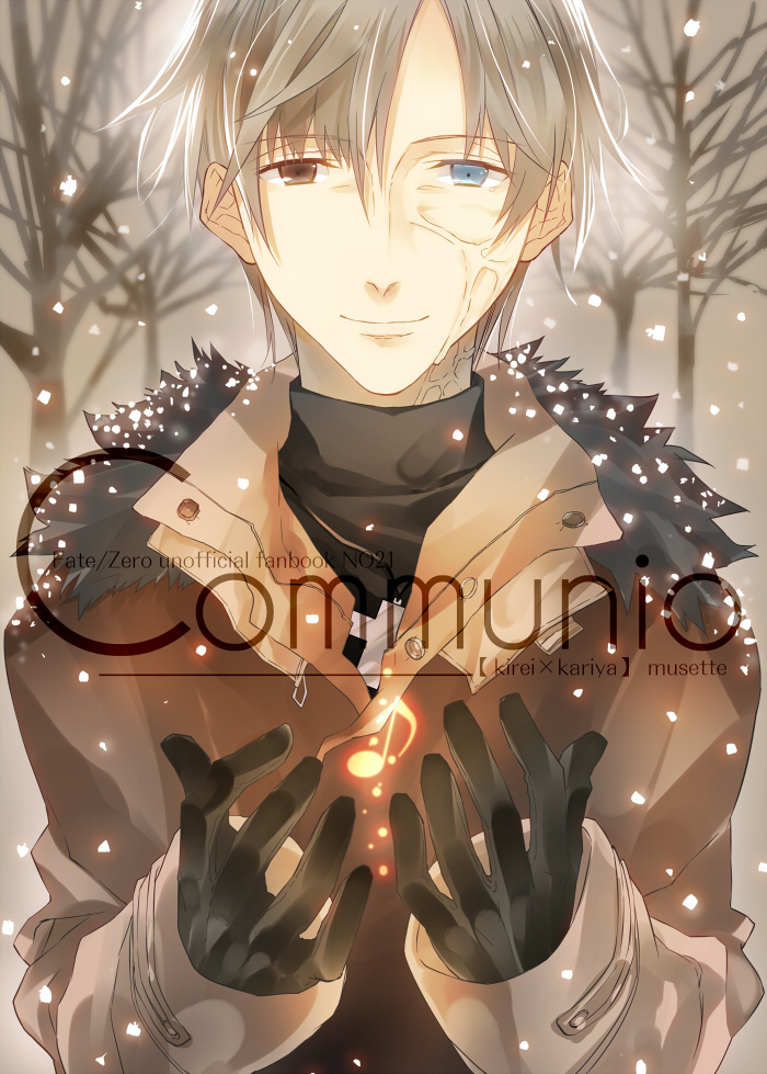 1boy, blue_eyes, brown_eyes, coat, fate/zero, fate_(series), gloves, grey_hair