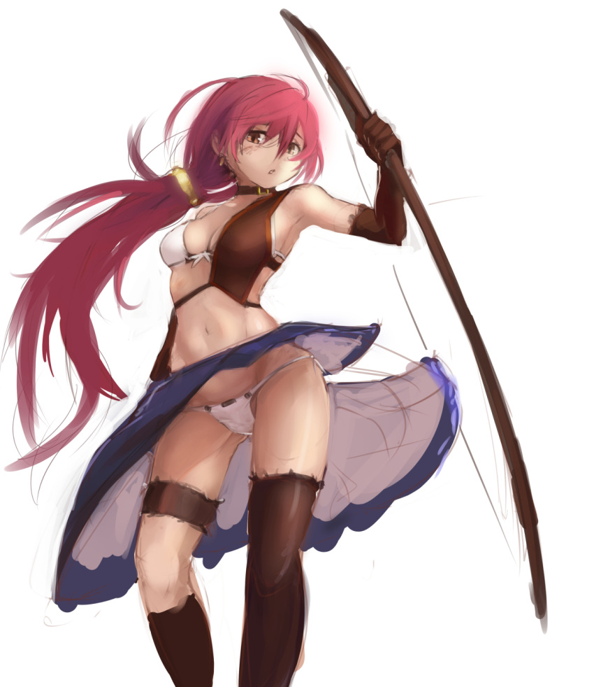 bikini, bow_(weapon), brown_eyes, elbow_gloves, gloves, highres, long_hair, original