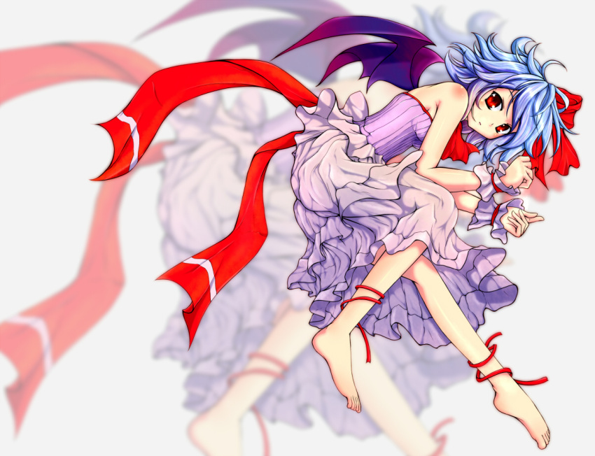 barefoot, blue_hair, dacho, feet, mugen_soukyuu, red_eyes, remilia_scarlet, solo