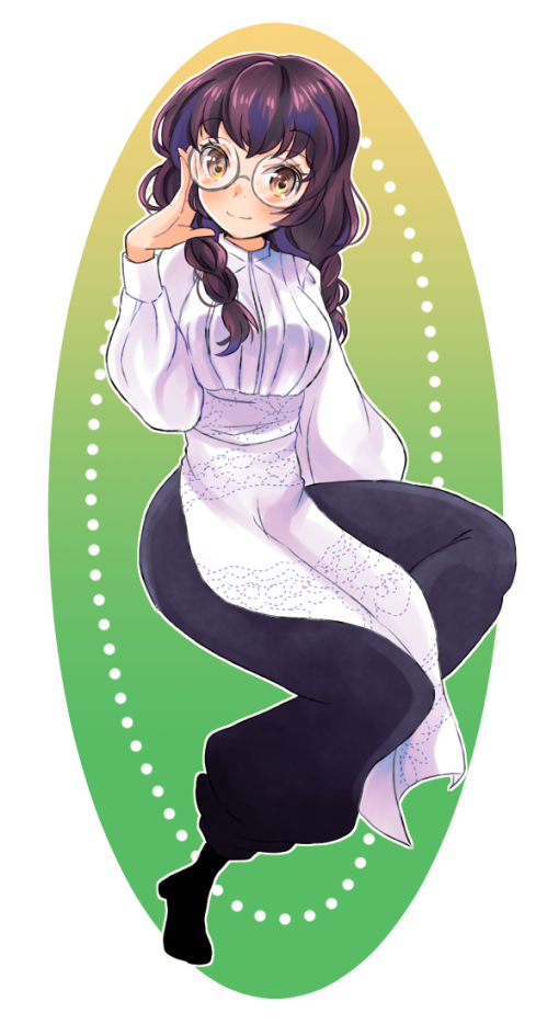 1girl, amarabi_(tobira), black_hair, braid, freckles, glasses, ion_luccafort, landreaall