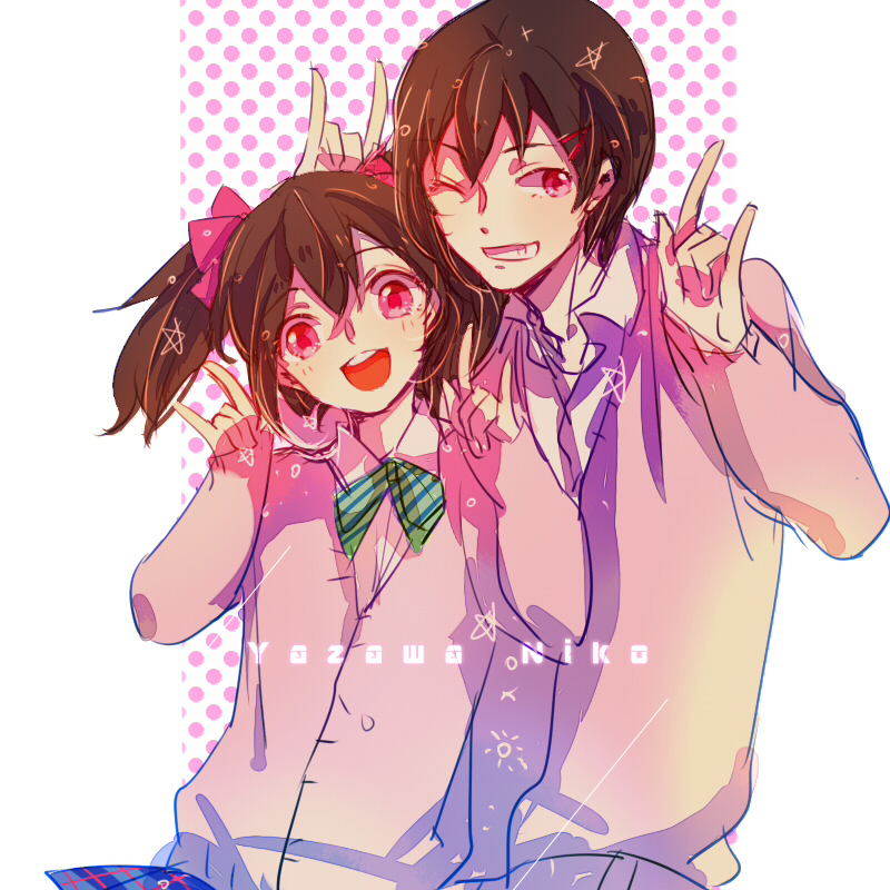 black_hair, blush, gender_swap, happy, long_hair, love_live!_school_idol_project, multiple_persona, red_eyes