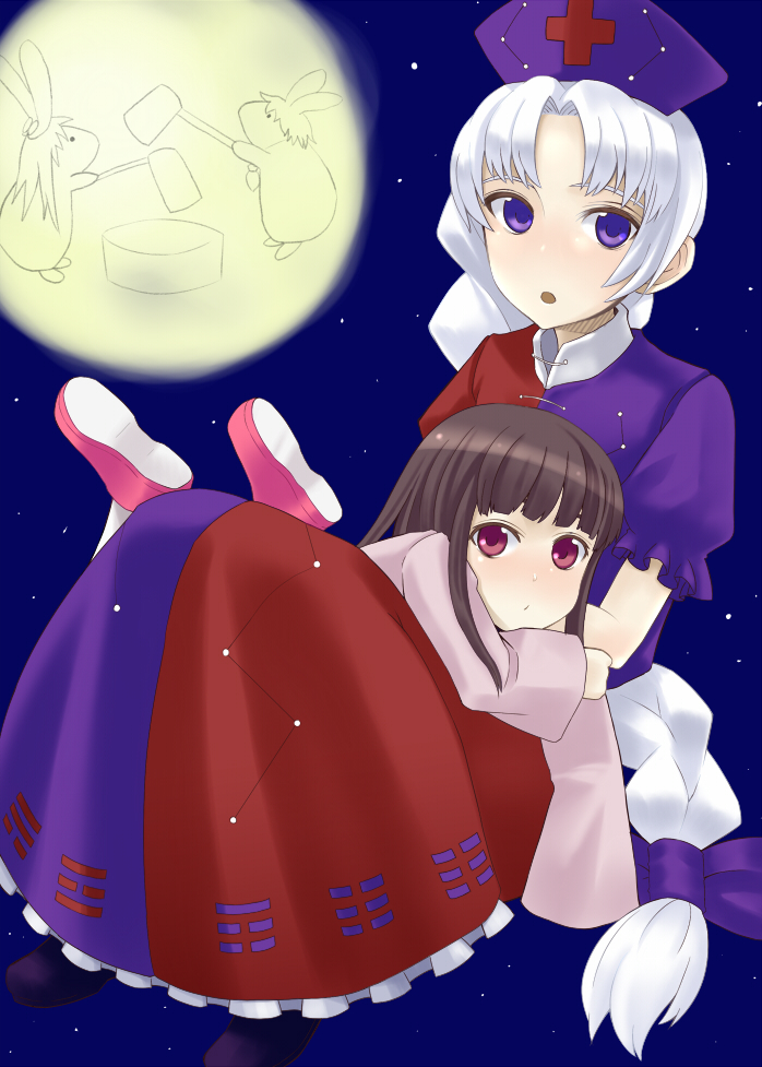 hat, houraisan_kaguya, inaba_tewi, long_hair, reisen_udongein_inaba, touhou, trigram, yagokoro_eirin