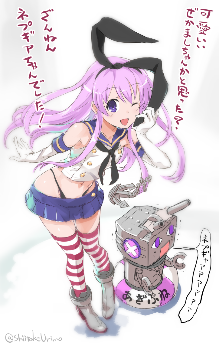 1girl, anchor_hair_ornament, bare_shoulders, black_panties, boots, breasts, character_doll, choujigen_game_neptune_mk2