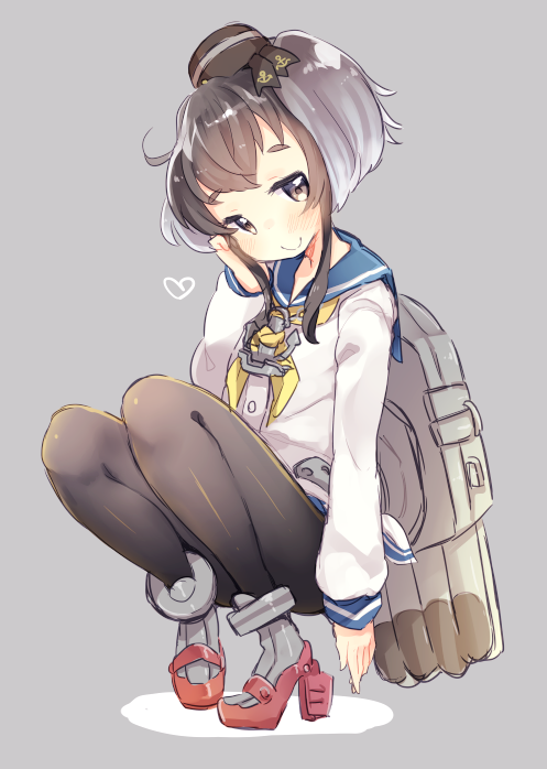 1girl, black_hair, brown_eyes, gradient_hair, hairband, heart, kantai_collection, multicolored_hair