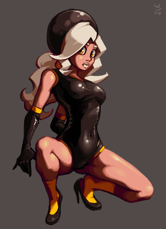1girl, black_gloves, breasts, full_body, gloves, hat, high_heels, joakim_sandberg
