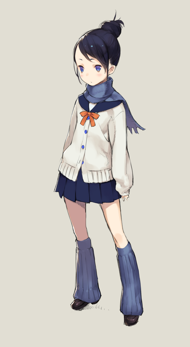 1girl, black_hair, blue_eyes, blush, buttons, hair_bun, highres, jiyu2